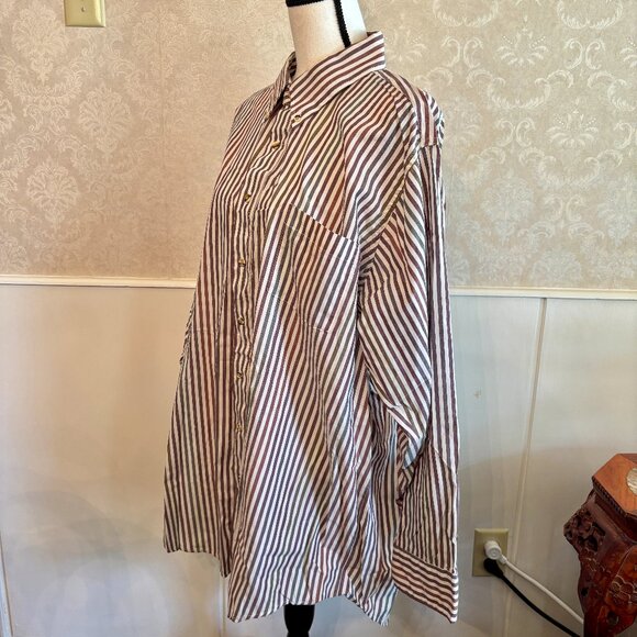 Muted Dark Jewel Tone Vertical Striped 90s Long Sleeve Button Down Shirt 2XLT - Picture 7 of 11